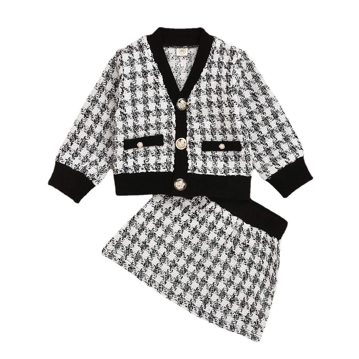 Girls' Long-Sleeve Plaid Skirt Suit | Hemp Blend | Two-Piece Set