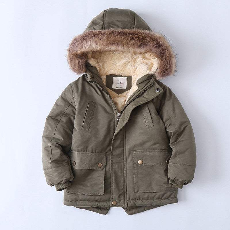 Boys' Fleece-Lined Thickened Cotton-Padded Jacket | Polyester Fiber | Baby & Children's Outerwear