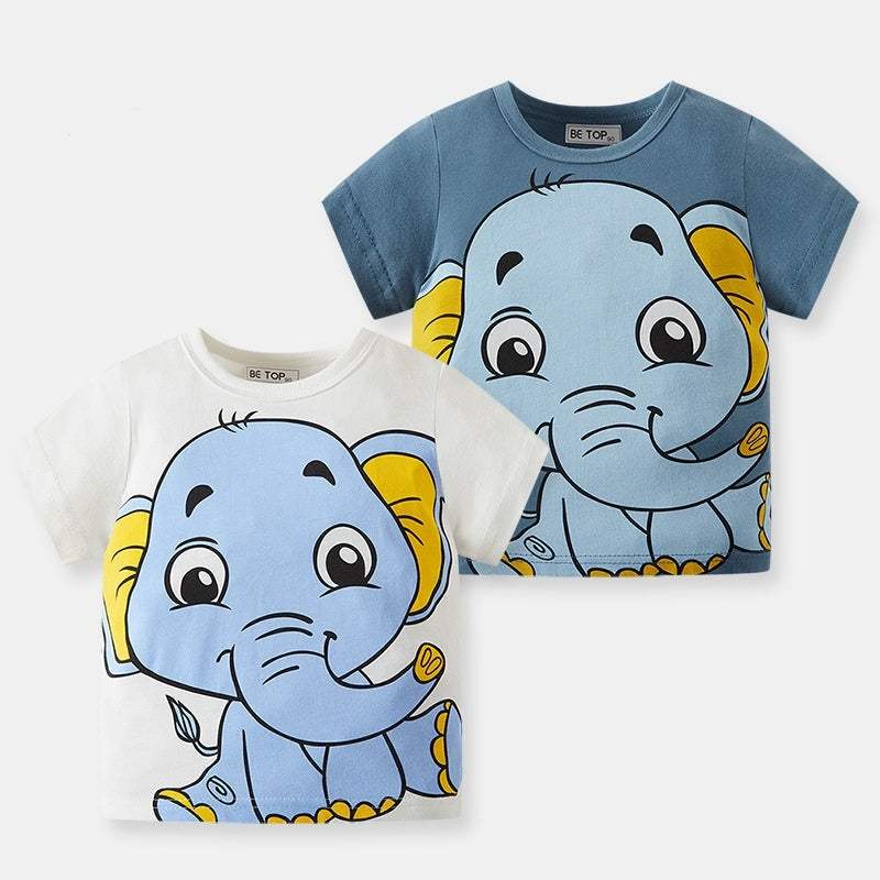 Boys' Cartoon Elephant Short-Sleeve T-Shirt | Cotton