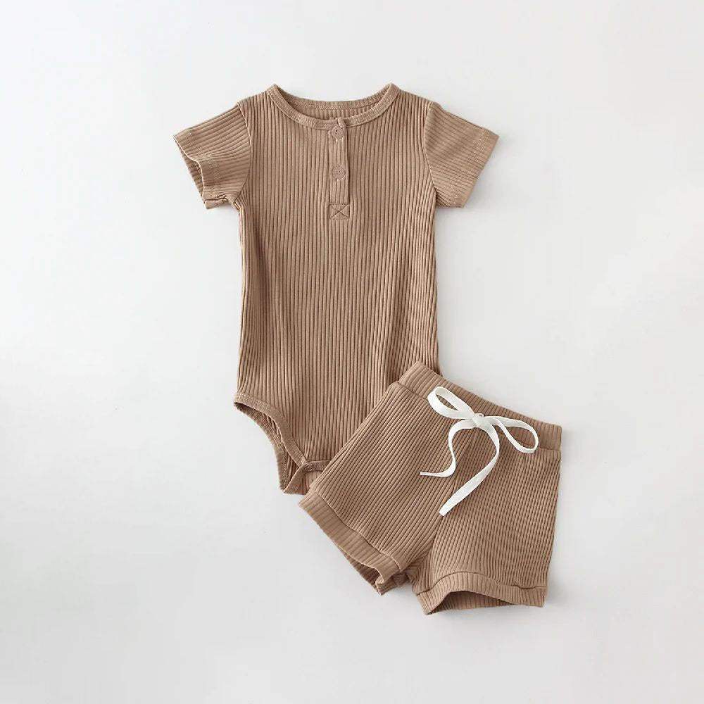 Boys' Summer Round-Neck Romper Suit | Two-Piece | Striped And Solid
