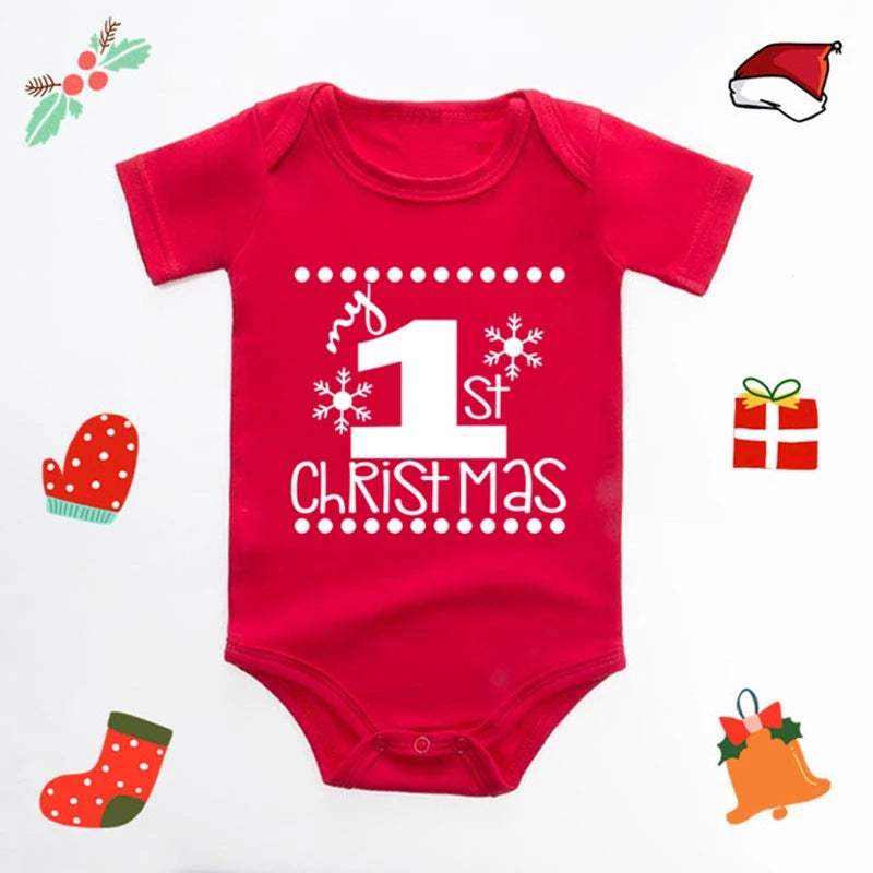 Baby Christmas Deer Red Triangle Romper | English Letter Print