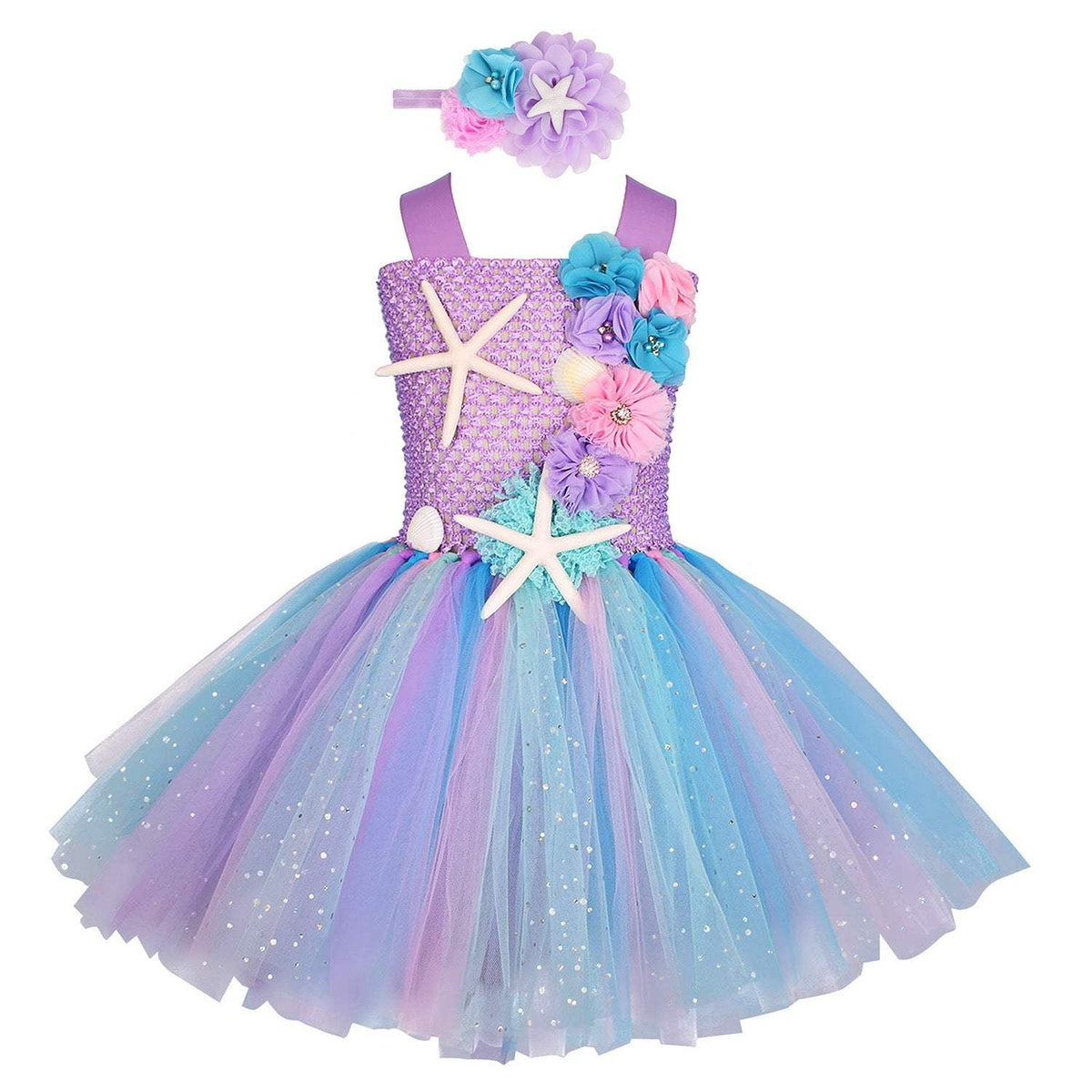 Girls' Flower Print Princess Dress With Hair Band | Polyester | Princess Style