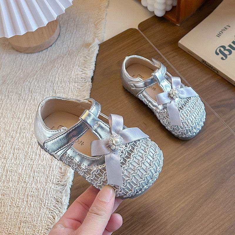 Girls' Pearl Bow Sandals | Non-Slip Sole | Breathable Design | Comfortable Fit