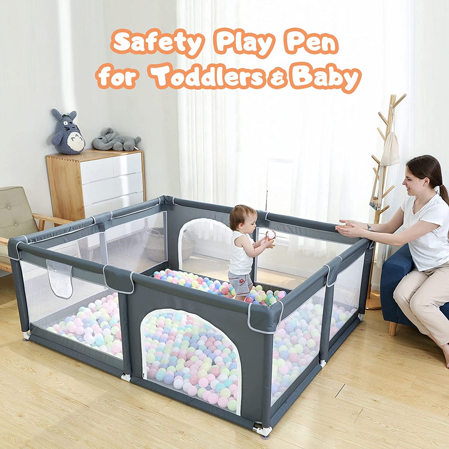 Limited Space Baby Play Pen with Gate and Breathable Mesh Fence - ToylandEU