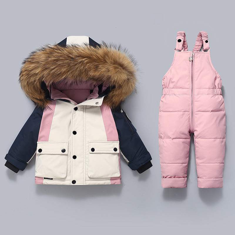 Kids' Thickened Down Jacket And Bib Overalls Two-Piece Set | High Waist Style | Baby & Children's Outfits