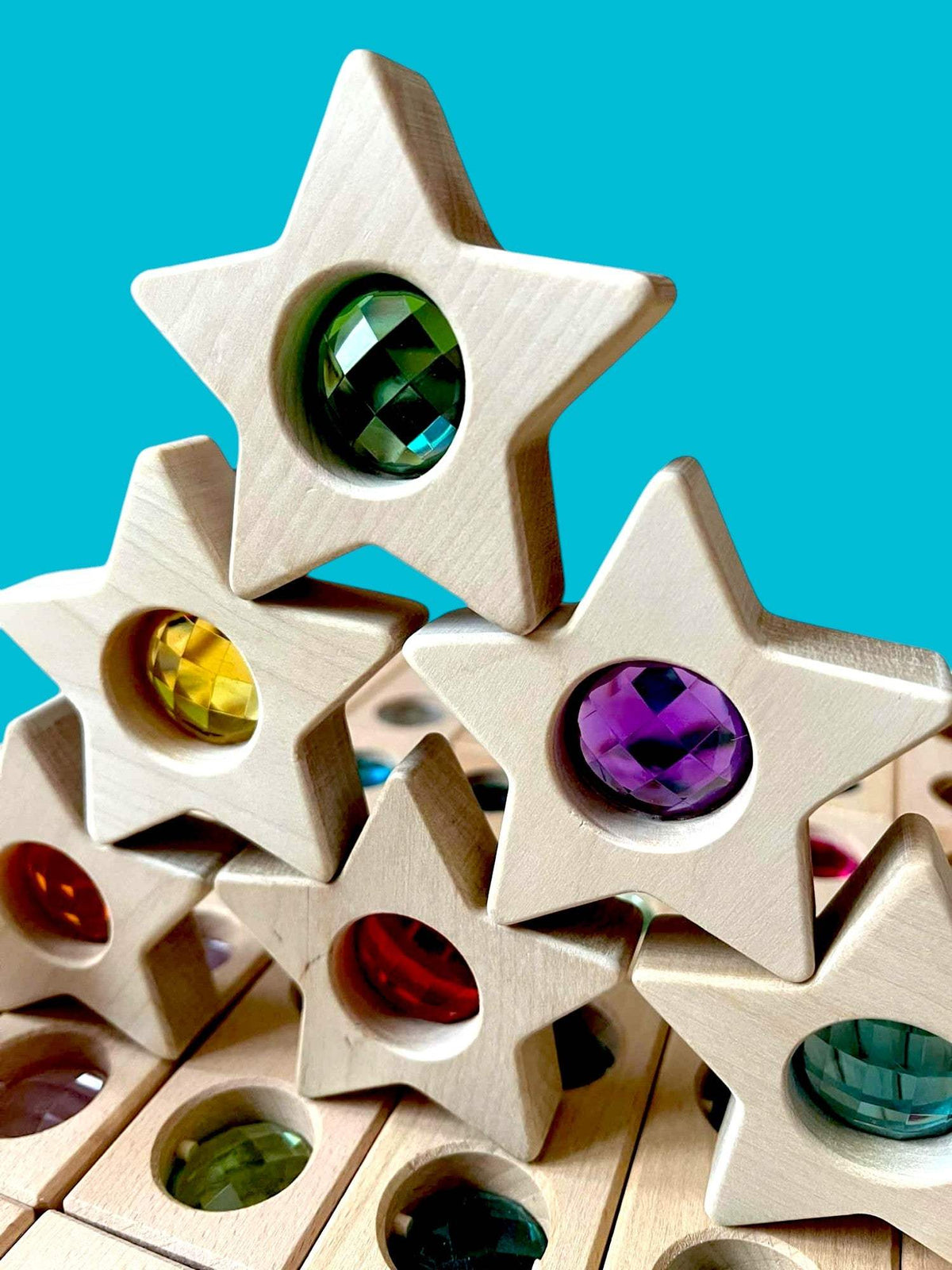 Wooden Star Blocks | 12 Piece Set | Faceted Gems | For Kids