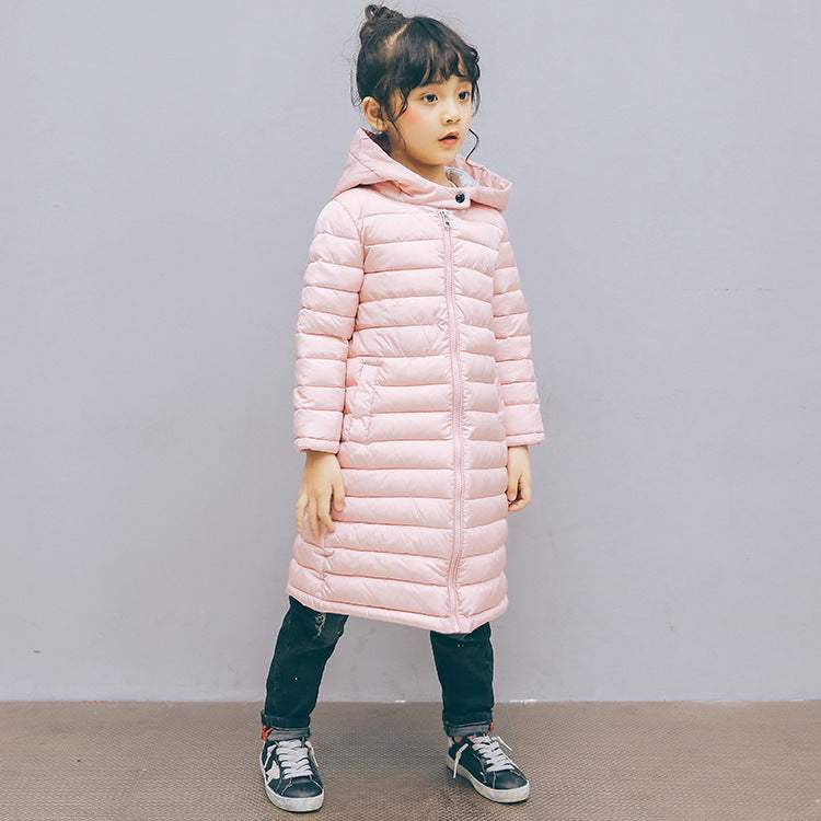 Kids' Winter Warm Mid-Length Cotton Coat | Black, Pink, Blue