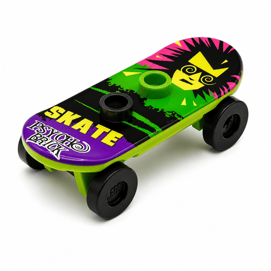 Psycho Brick Skateboard | Retro Graphics | Trick Flip Deck | For Minifig