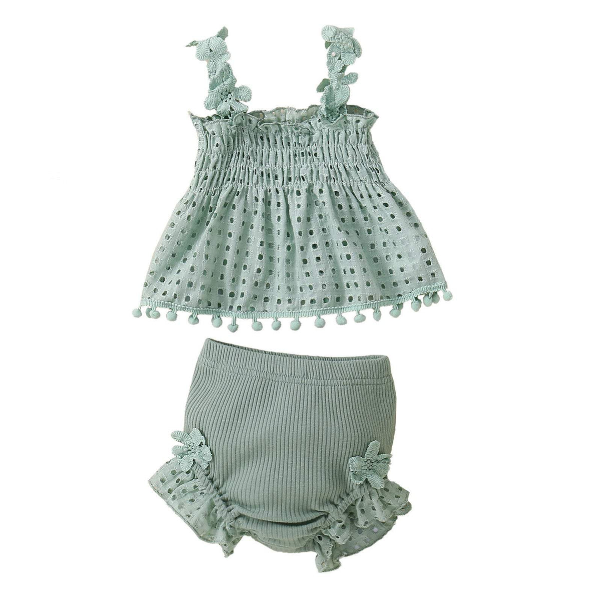 Baby Girl Knitted Cotton Two-Piece Suit | Green, Pink, Apricot