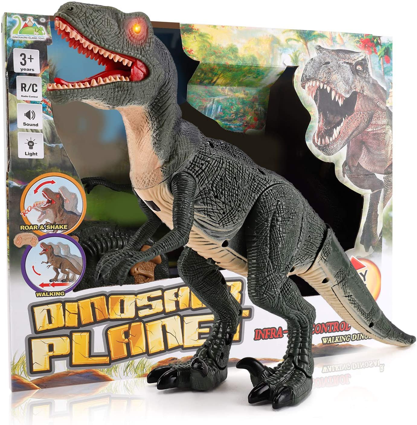 Walking Velociraptor Dinosaur Toy with Remote Control and Lights