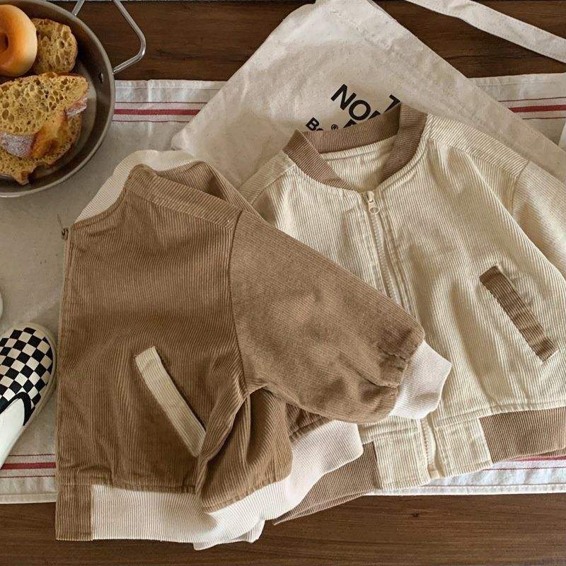 Kids' Japanese-Korean Style Corduroy Spring Overcoat | Milky White And Khaki