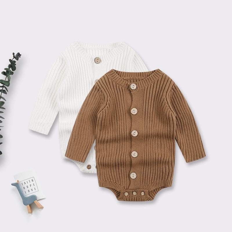 Baby Knitted Sweater Bodysuit | Milky White And Cocoa
