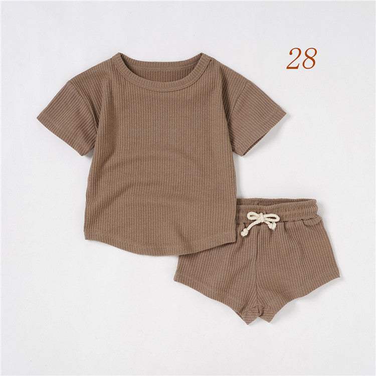 Baby Short-Sleeve Solid Color Two-Piece Suit | Light Pink, Purple, Light Blue
