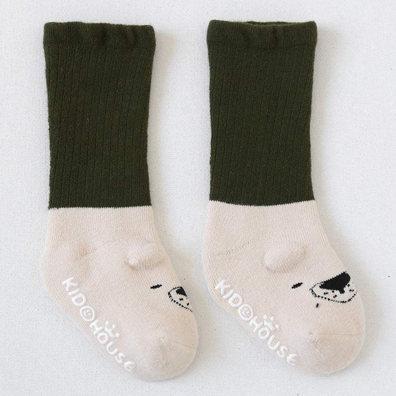 Baby Combed Cotton Socks | Terry Anti Skid Middle Tube | Toddler Animal Prints