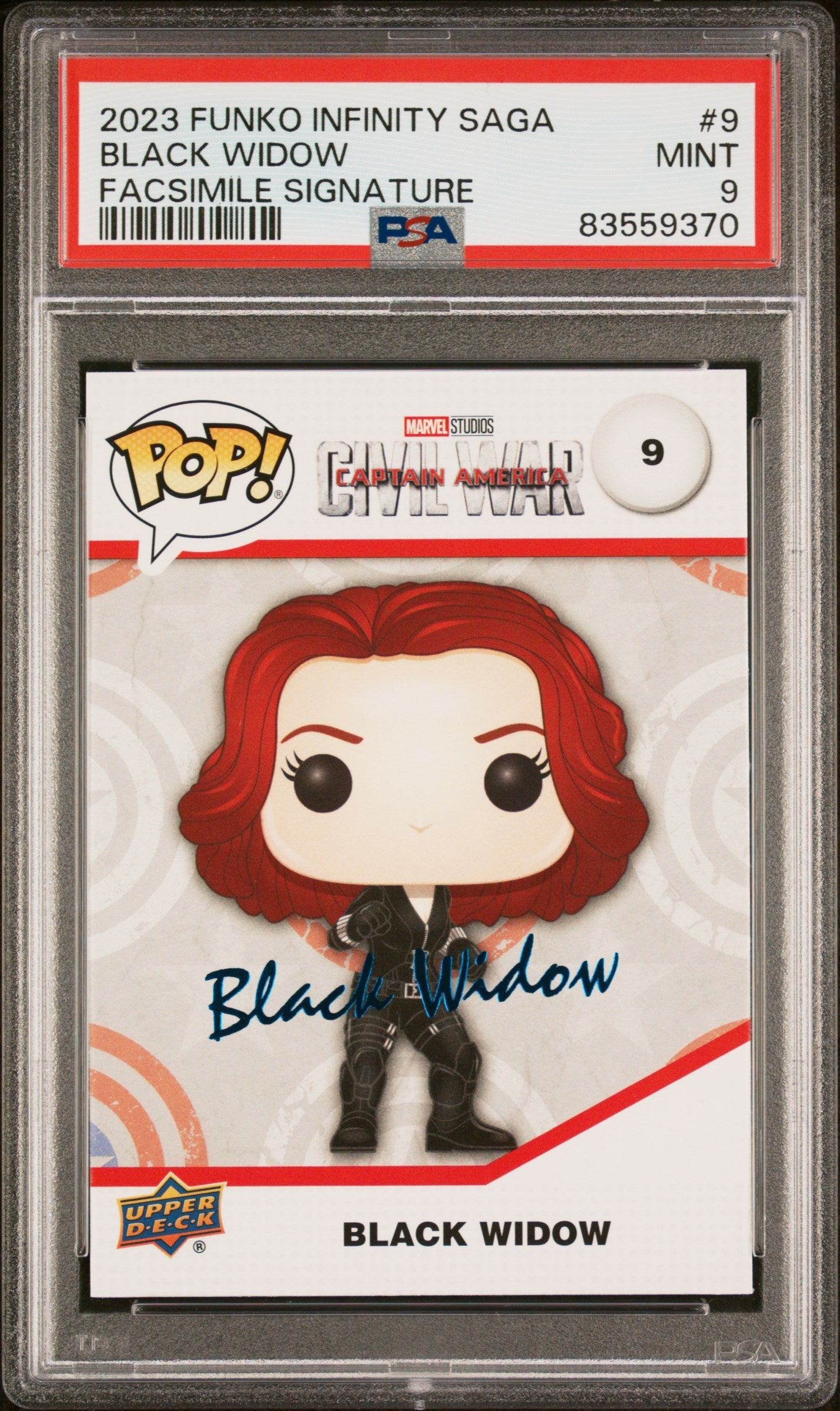 Black Widow Facsimile Signature Funko Pop Card PSA 9