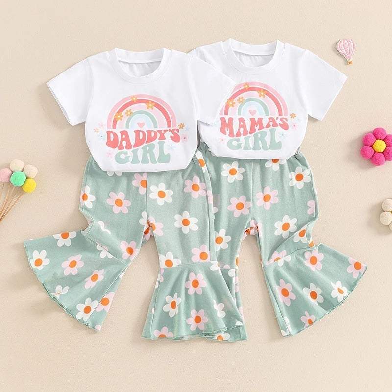 Baby Letter Print Long-Sleeve And Bell-Bottom Pants Set | Daddy's Girl And Mama's Girl