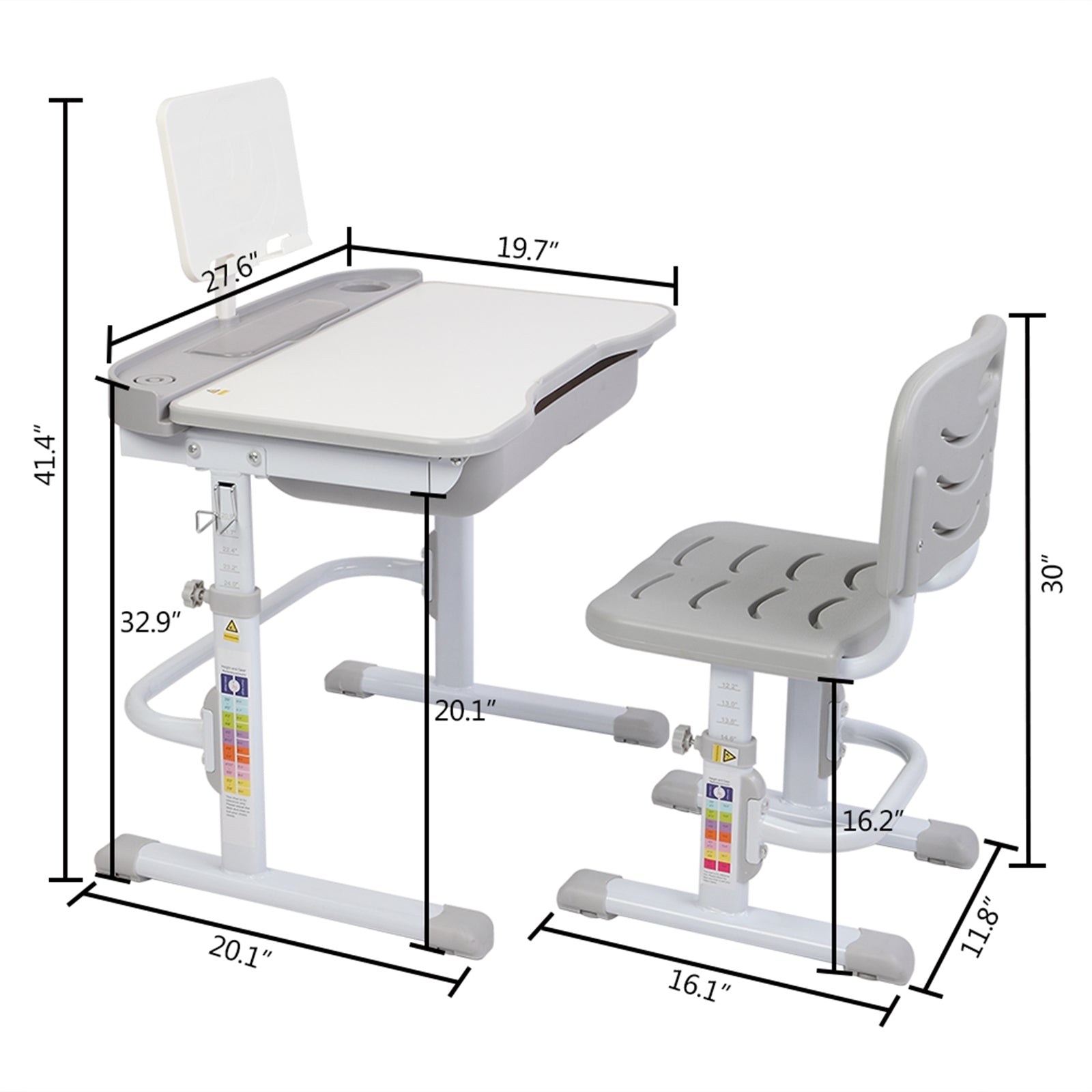 Height-Adjustable Children's Learning Table with Tilting Function and Chair - ToylandEU