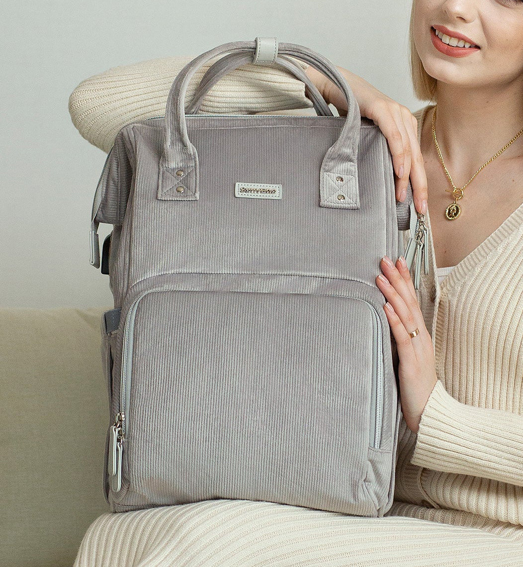 Contemporary Corduroy Diaper Backpack with Insulated Bottle Pockets - ToylandEU