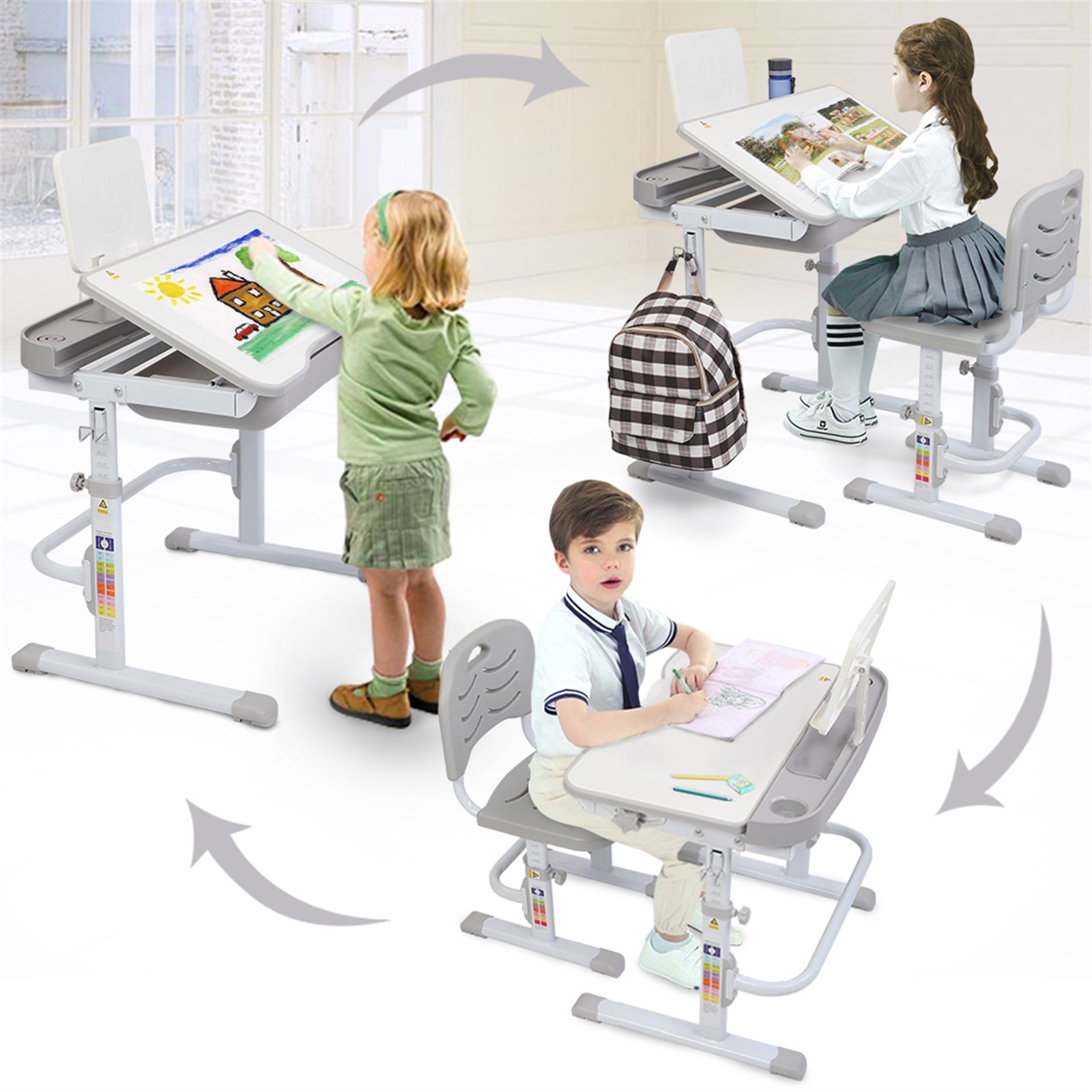 Height-Adjustable Children's Learning Table with Tilting Function and Chair - ToylandEU