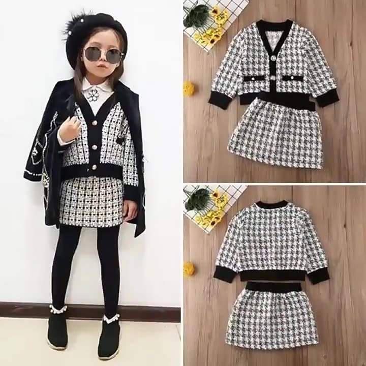 Girls' Long-Sleeve Plaid Skirt Suit | Hemp Blend | Two-Piece Set