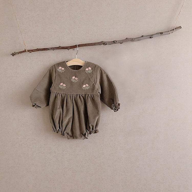 Kids' Corduroy Embroidered Long-Sleeve Romper Bodysuit | Cotton | Korean Style