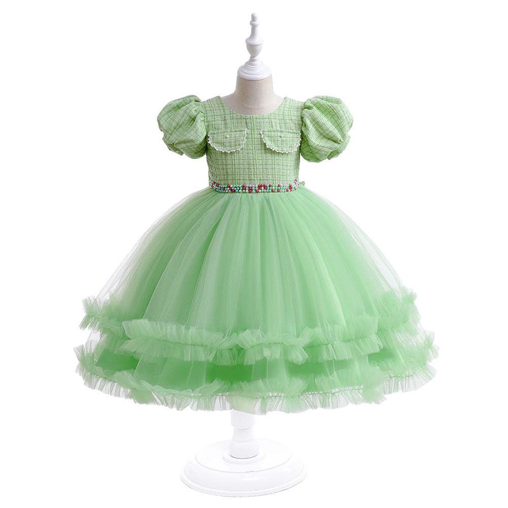 Girls' Halloween Mesh Stitching Puff Sleeve Dress | Black