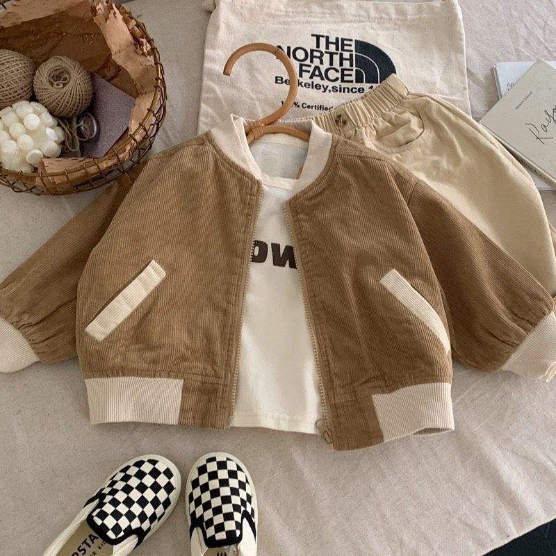 Kids' Japanese-Korean Style Corduroy Spring Overcoat | Milky White And Khaki