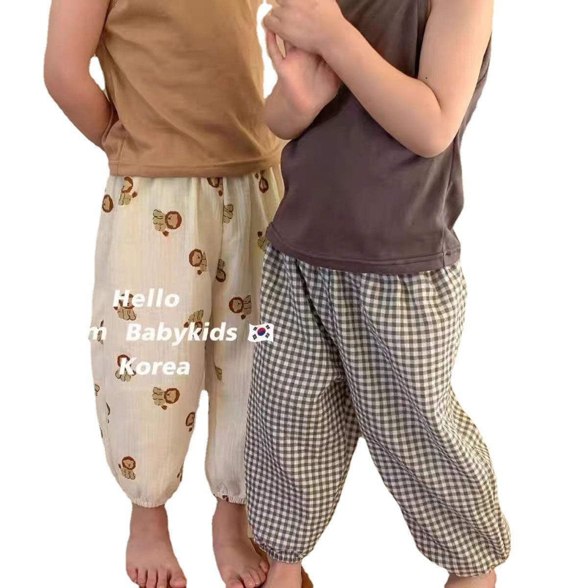 Kids' Double-Layer Ankle-Tie Ultra-Thin Cropped Pants | Cartoon Prints