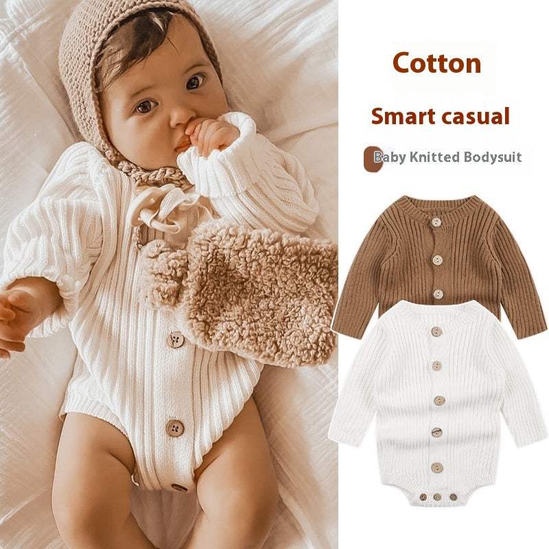 Baby Knitted Sweater Bodysuit | Milky White And Cocoa