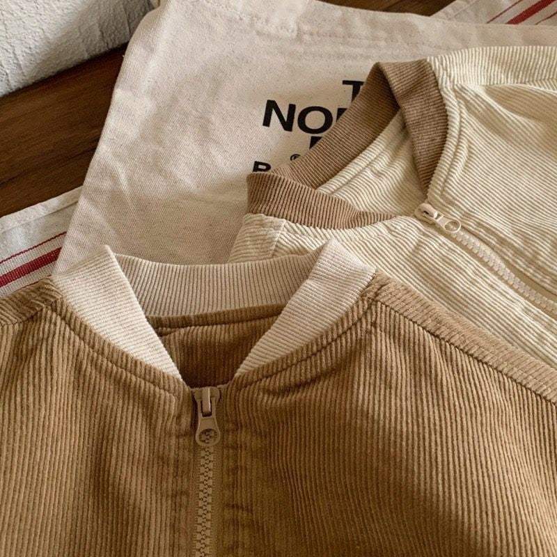 Kids' Japanese-Korean Style Corduroy Spring Overcoat | Milky White And Khaki