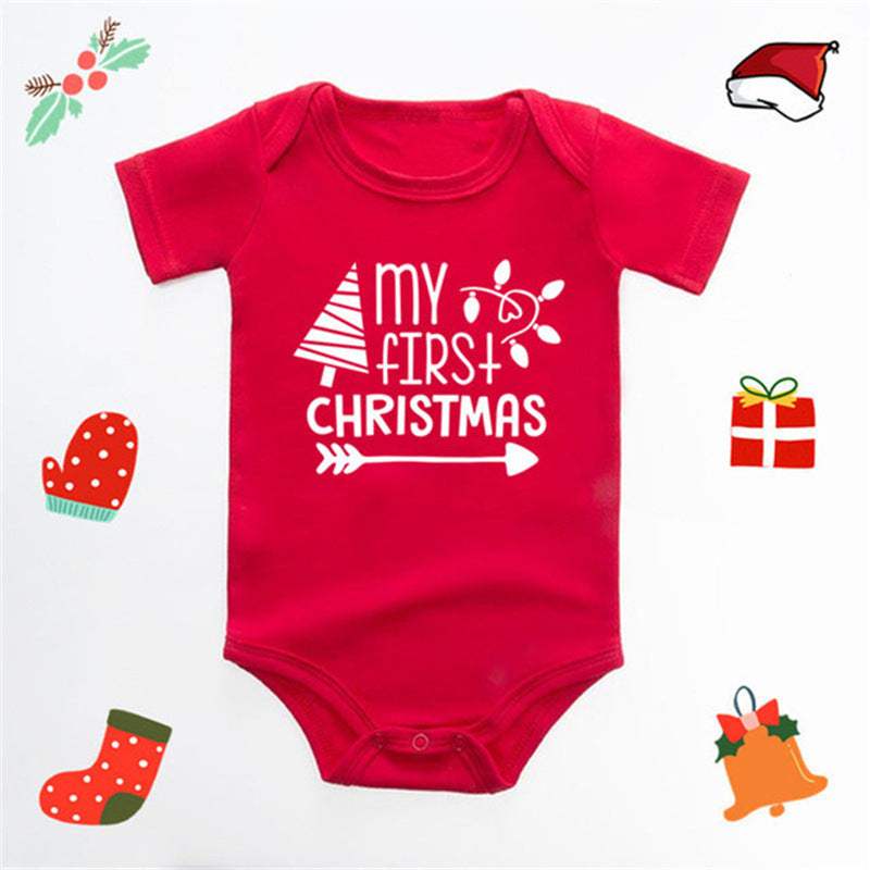 Baby Christmas Deer Red Triangle Romper | English Letter Print