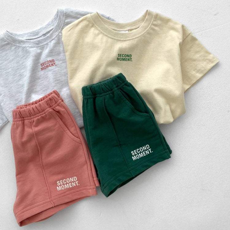 Kids' Casual Thin Short-Sleeve And Shorts Set | Light Gray Stitching | Unisex Summer