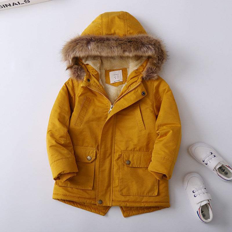 Boys' Fleece-Lined Thickened Cotton-Padded Jacket | Polyester Fiber | Baby & Children's Outerwear