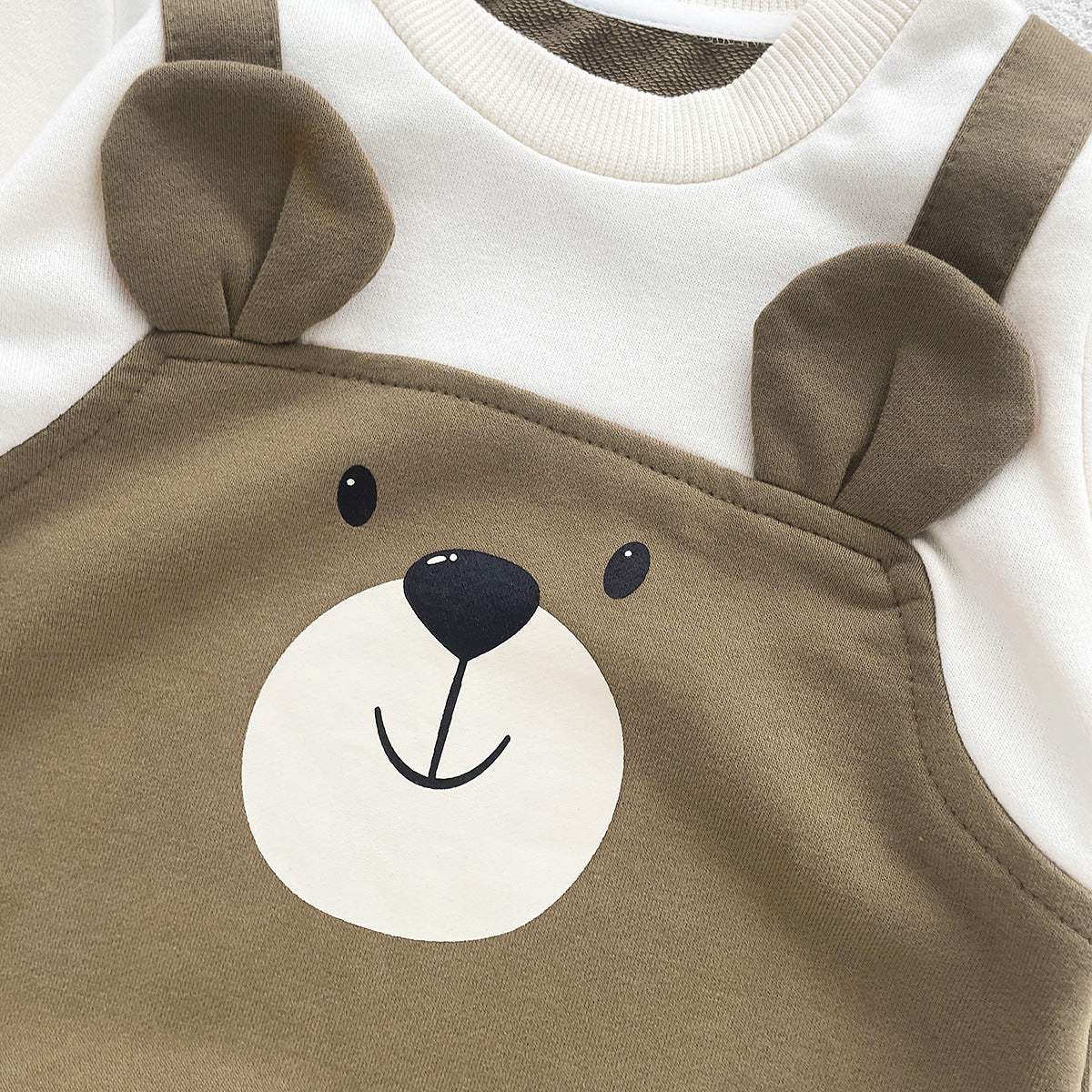 Baby Little Bear Fake Two-Piece Long-Sleeve Onesie | Apricot And Coffee Brown