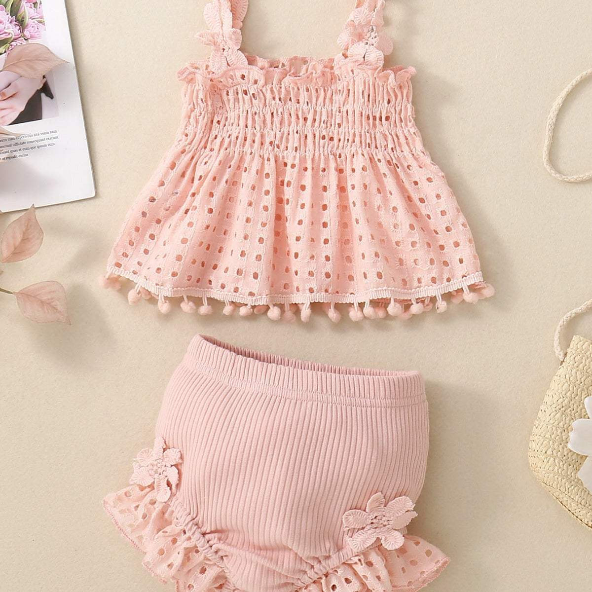 Baby Girl Knitted Cotton Two-Piece Suit | Green, Pink, Apricot