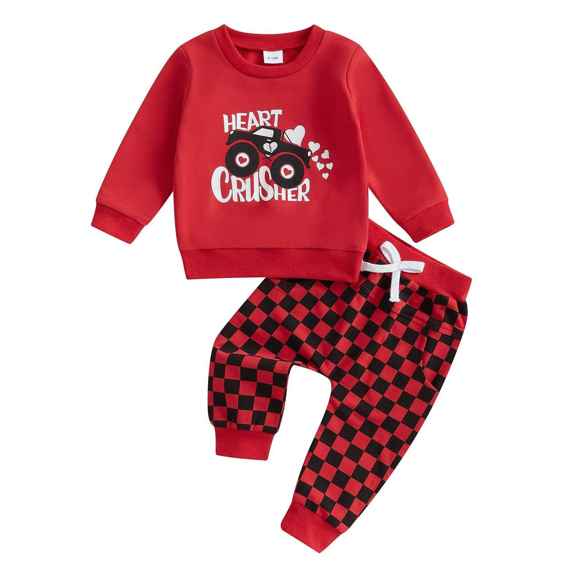 Baby Heart Letter Sweater And Chessboard Plaid Trousers Set | Red | 6 Months To 3 Years
