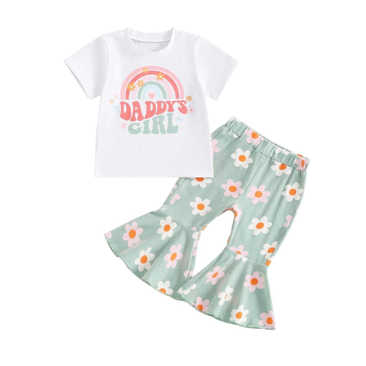 Baby Letter Print Long-Sleeve And Bell-Bottom Pants Set | Daddy's Girl And Mama's Girl