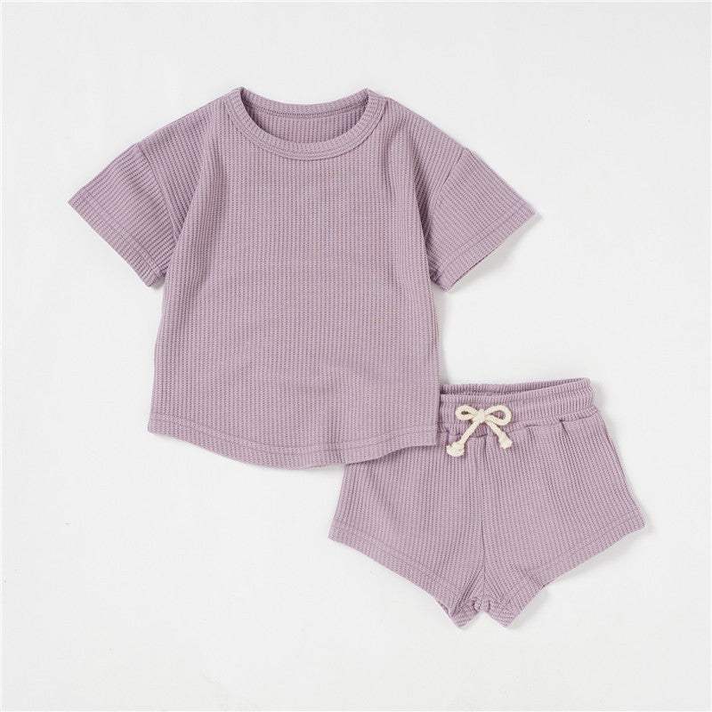 Baby Short-Sleeve Solid Color Two-Piece Suit | Light Pink, Purple, Light Blue