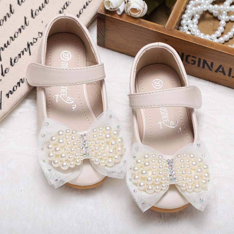 Girls' Pearl Bow Leather Shoes | Comfortable Fit | Easy Everyday Wear | Kids Footwear