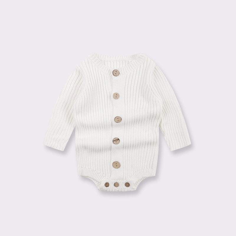 Baby Knitted Sweater Bodysuit | Milky White And Cocoa
