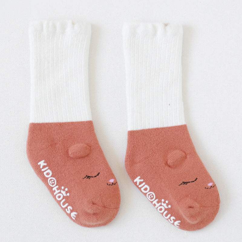 Baby Combed Cotton Socks | Terry Anti Skid Middle Tube | Toddler Animal Prints