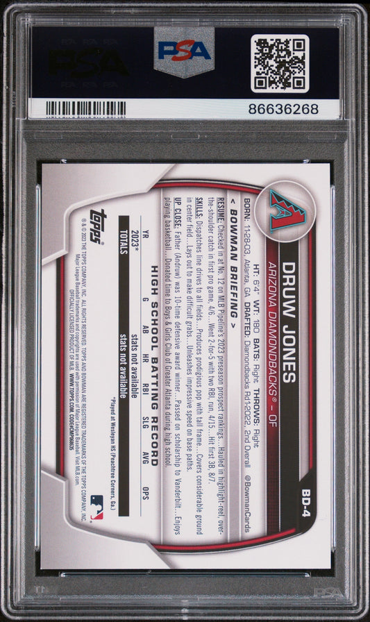 Bowman Draft Druw Jones BD4 PSA 10 Rookie Card Rare
