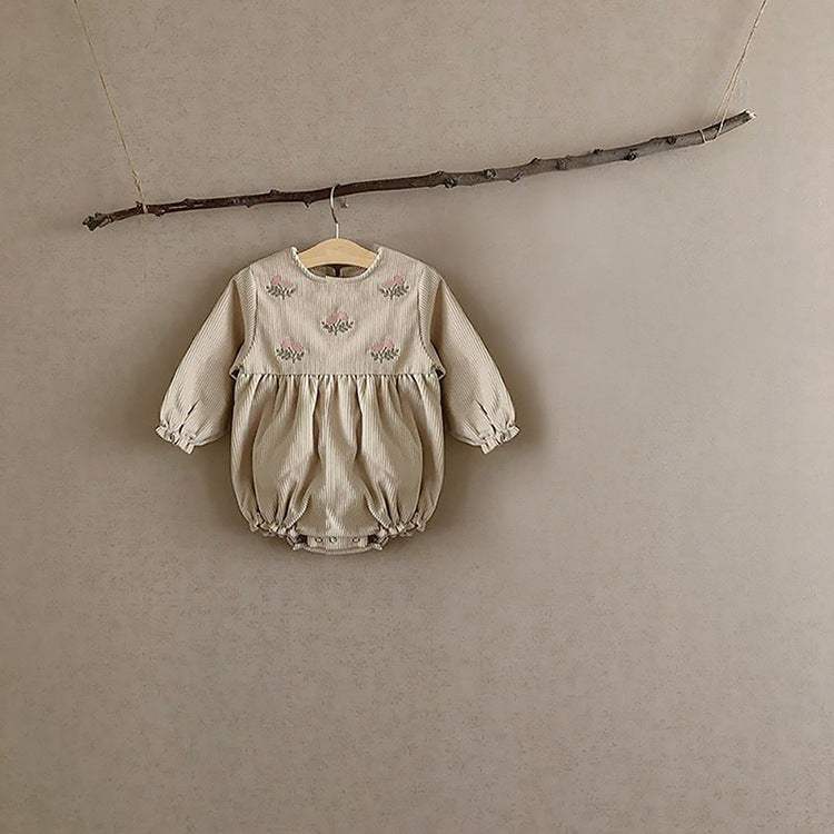 Kids' Corduroy Embroidered Long-Sleeve Romper Bodysuit | Cotton | Korean Style