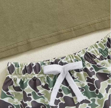 Boys' Camouflage Print Faux Pocket Short-Sleeve Top Suit | Green
