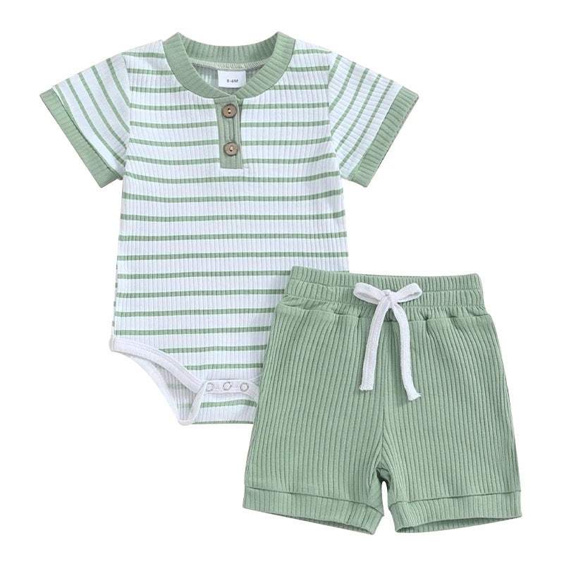 Baby Short-Sleeve Jumpsuit Romper And Shorts Set | Cotton Pullover