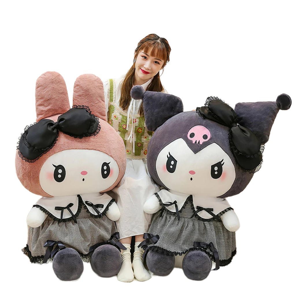 Large Kawaii Gothic Kuromi & My Melody Plush Toy - Soft Cuddly Fun