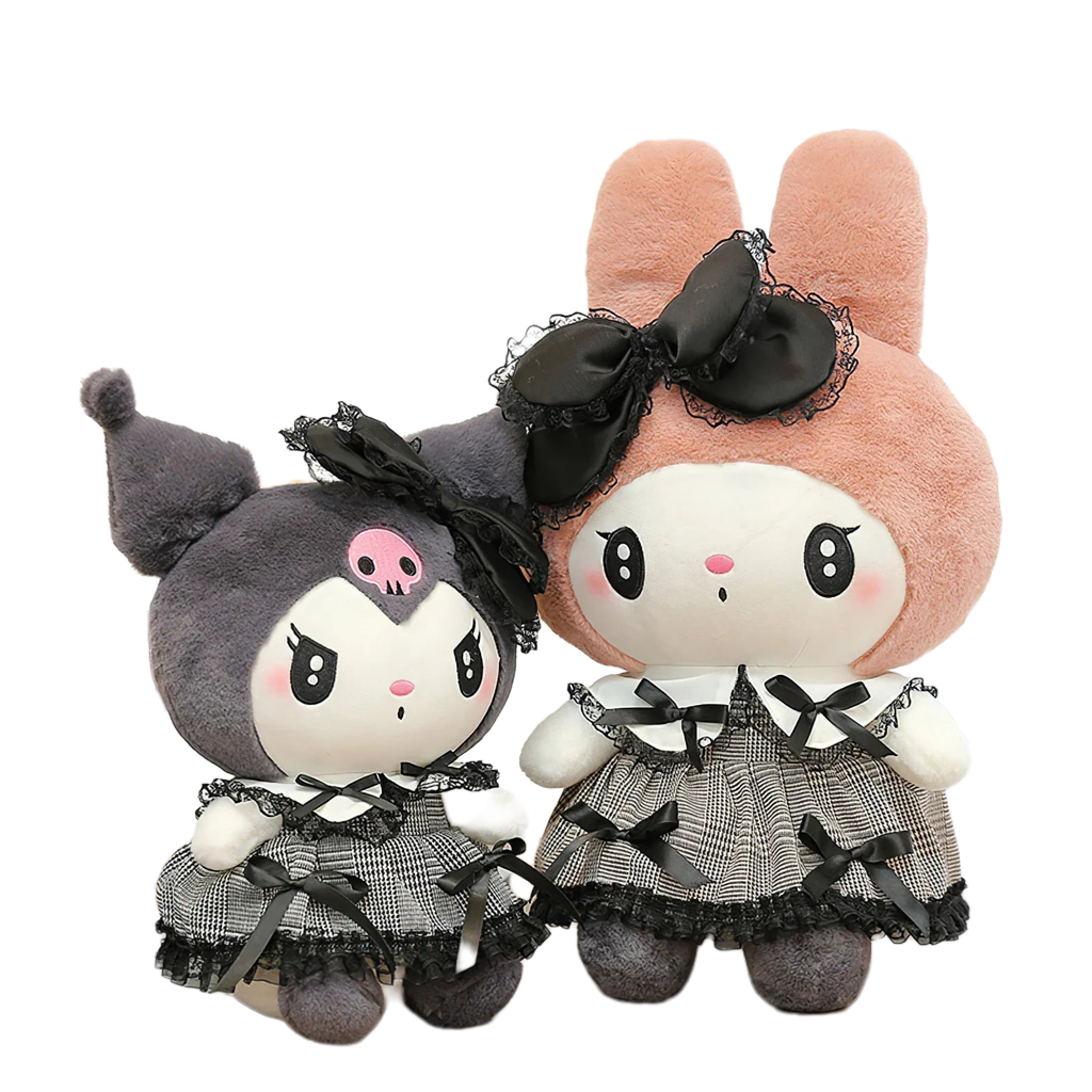 Large Kawaii Gothic Kuromi & My Melody Plush Toy - Soft Cuddly Fun