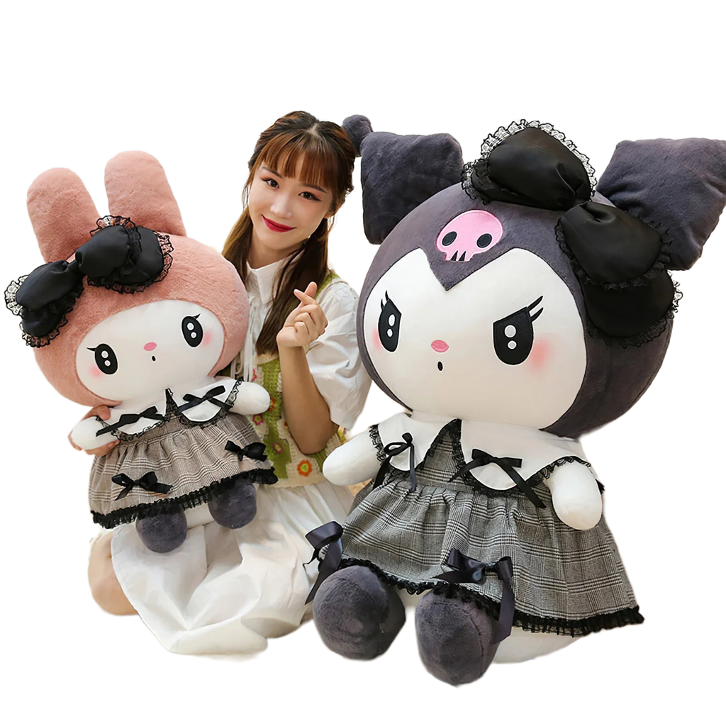 Large Kawaii Gothic Kuromi & My Melody Plush Toy - Soft Cuddly Fun