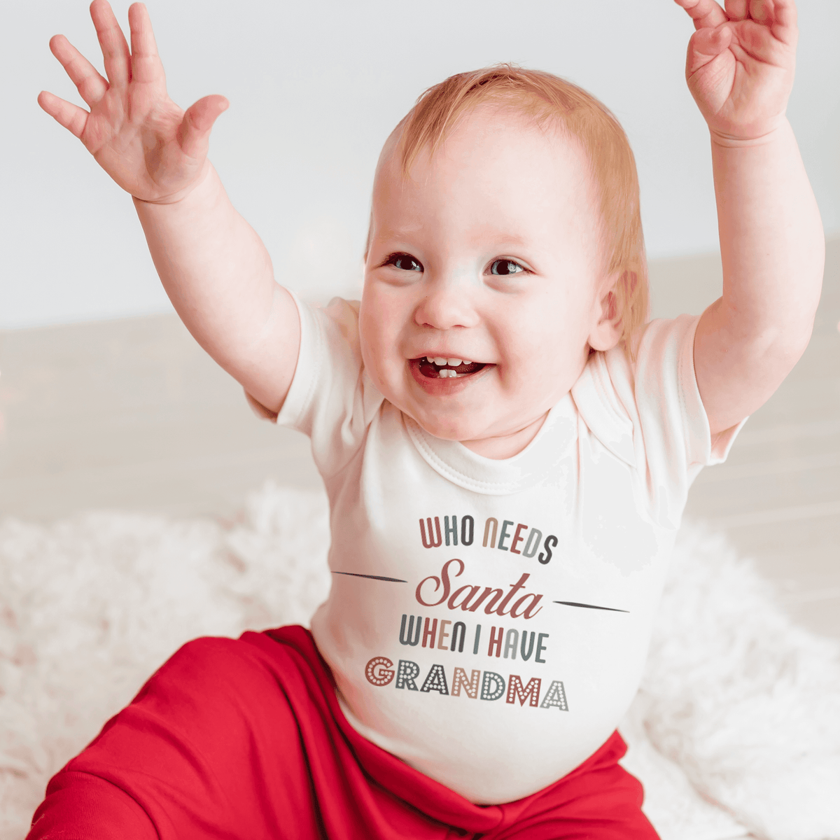 Baby Bodysuit | Holiday Grandma Print | Soft Cotton Blend | Infant Toddler