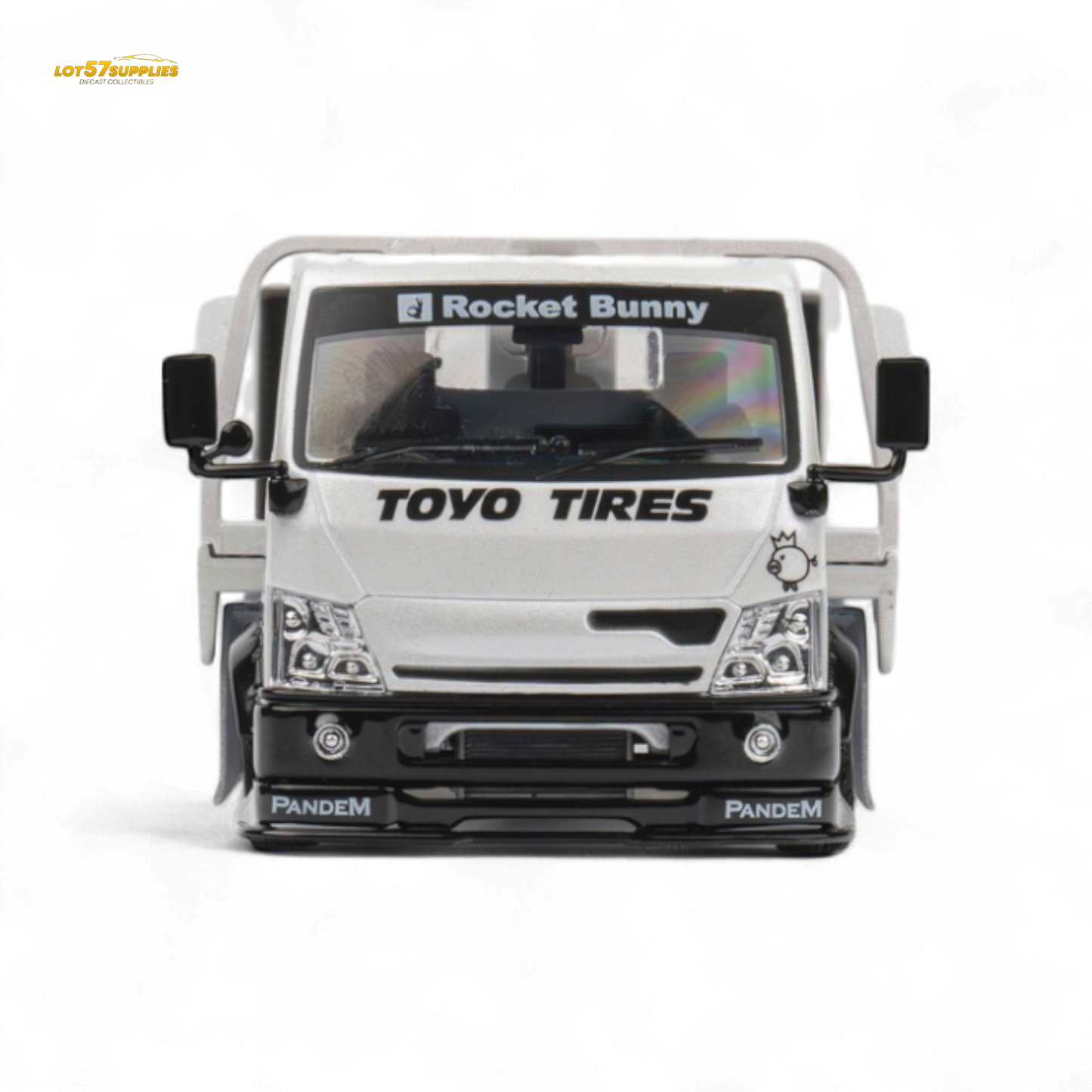 Diecast MicroTurbo HINO 300 Flat Bed Transport Truck in Pandem Rocket Bunny White 1:64